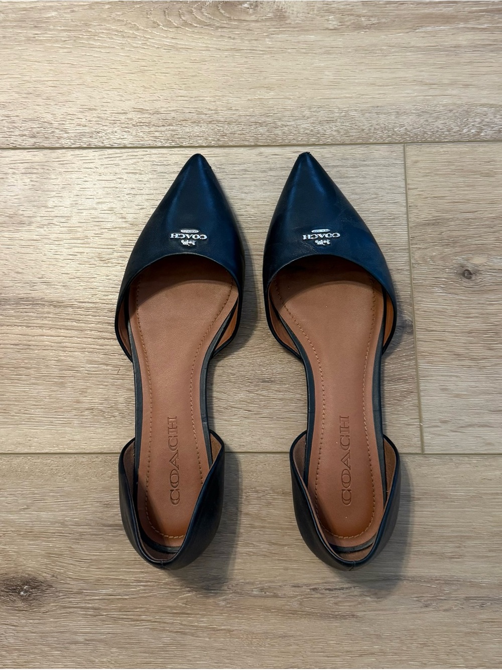 Coach Black Pointed D'Orsay Leather Flats